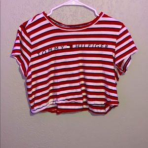 Tommy Hilfiger Red + White + Blue Striped Crop Top